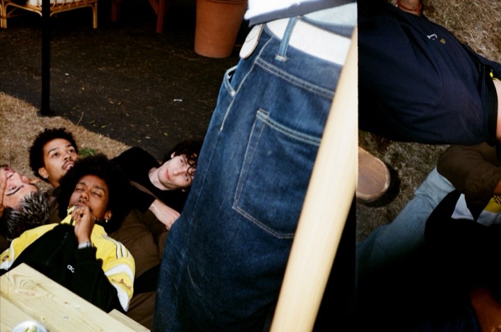 Friends sprawled in the straw